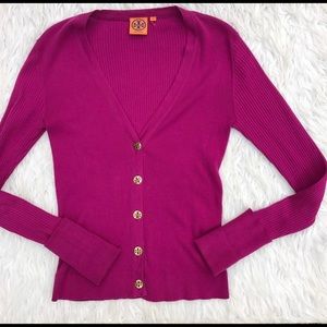 Tory Burch Ribbed Cotton Cardigan, sz M